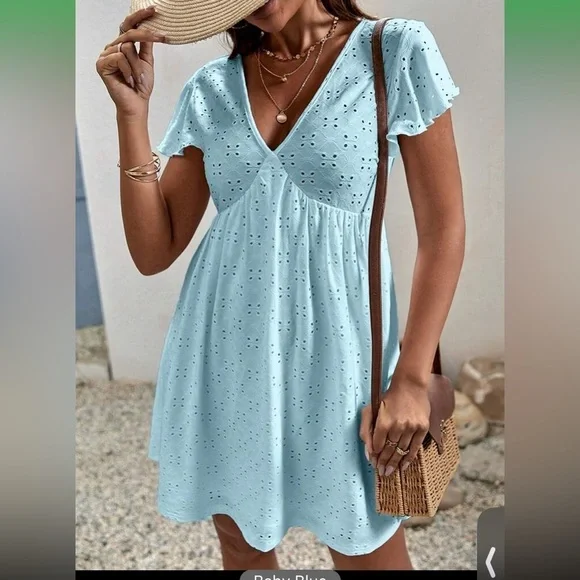 SHEIN Frenchy Butterfly Sleeve V Neck Schiffy Dress size S NWT - Picture 6 of 13